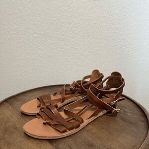 Ancient Greek Sandals Brown Leather Satira Gladiator Sandal Women's Size 38 US 8